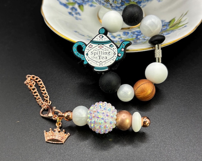 Girly Tumbler Cup Set :  Cup Handle Bracelet | Straw Charm | Purse Bracelet | Ton Inspired | Spill The Tea | Regency Era | Crown Charm