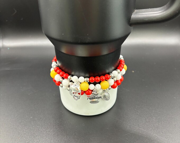 Football Stanley Tumbler Bracelet: Kansas City Team Colors, Charm Accessories - Set of 3