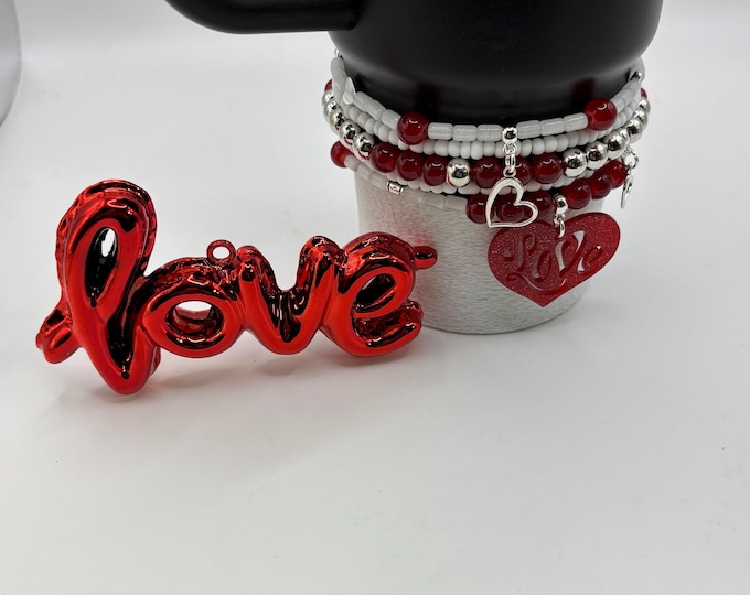 Valentines Day Stanley Cup Bracelets | Tumbler Bracelets | Tumbler Charm Bracelet |  | Stretchy Cup Bracelet | 3 or 5 Stack Option