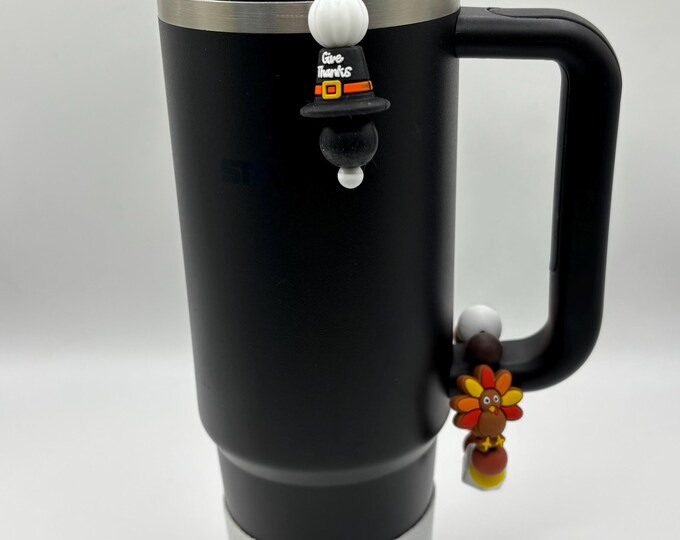 Thanksgiving Turkey Stanley Cup Bracelet:  Cup Handle Bracelet | Straw Charm | Turkey | Pilgrim Hat Give Thanks