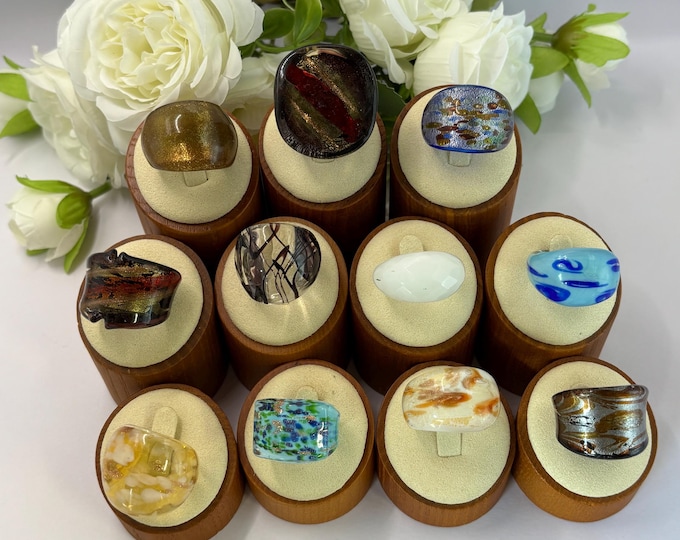 Size 9 Lampwork Glass Rings | Large Chunky Glass Rings | Murano Inspired Glass Rings | Statement Rings