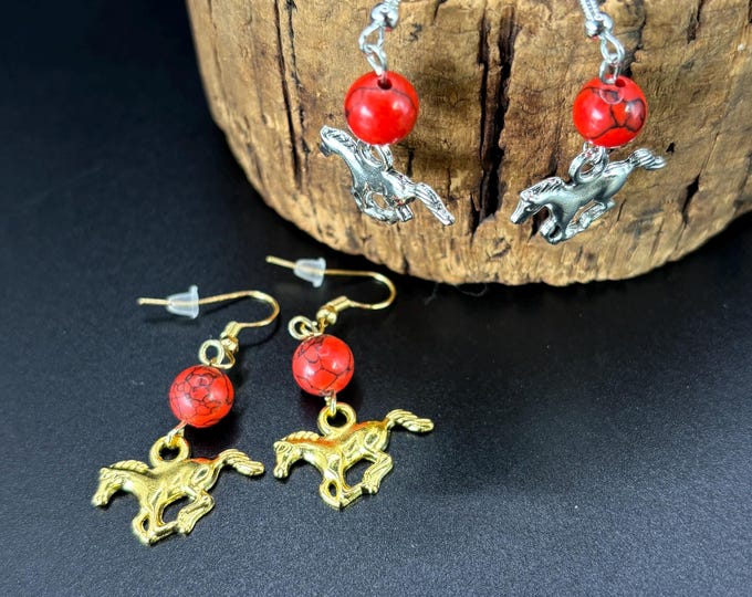A Year of the Fire Horse Earrings | Red Turquoise gemstones | Lunar New Year | Horse Earrings
