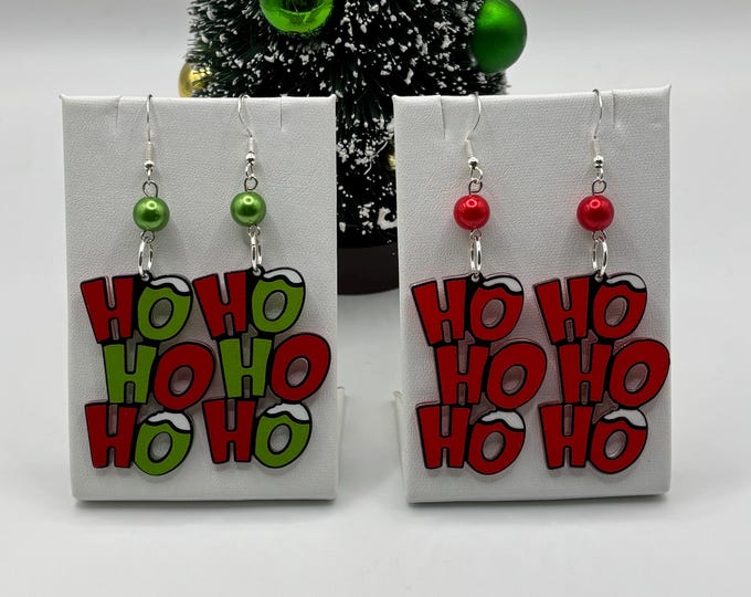 Christmas HO HO HO pair of Earrings | Holiday Earrings | Christmas Earrings | Faux Pearl Accent | Sterling Silver Ear Wires