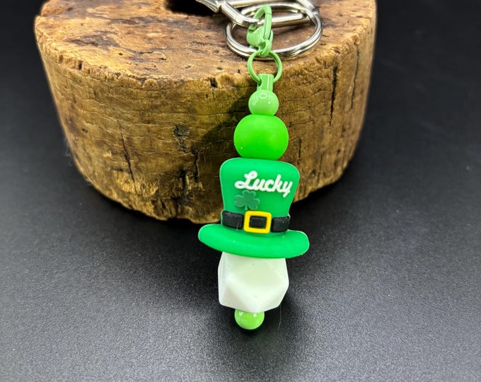 Silver Faux Leather Beaded Wristlet Keychain  | Keychain | Beaded Keychain | Key Fob | Lucky