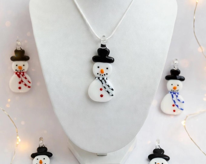 A Murano Inspired Glass Snowman  | Glass Pendant  Necklace | Lampwork Glass |  Christmas Pendant | Holiday pendant |
