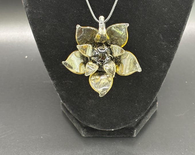 Sunflower Lampwork Pendant Necklace | Flower Lampwork | Flower Pendant Necklace | Necklace With Cord | 3D Sunflower
