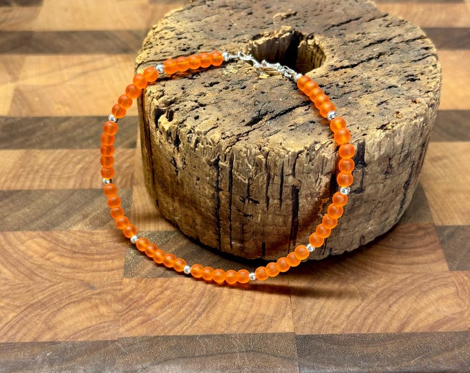 Orange Seaglass Anklet |  Orange  Seaglass | Ankle Bracelet | Seaglass Jewelry