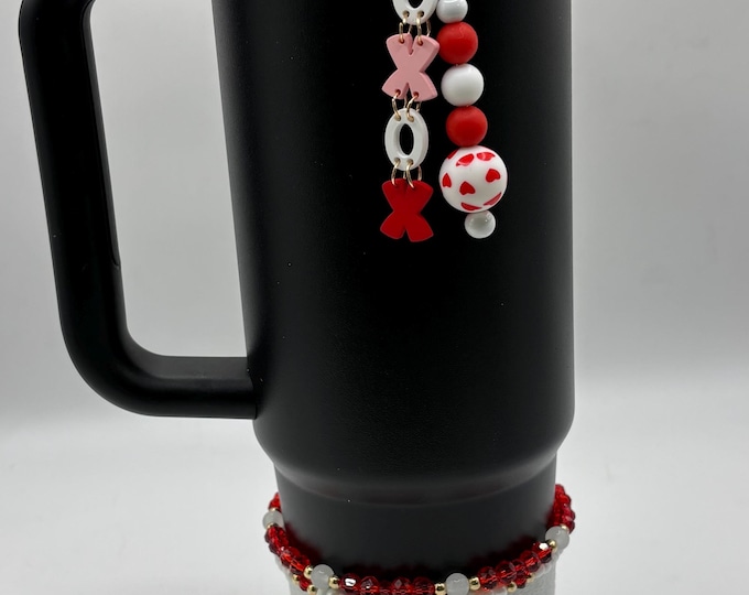 Valentines Day Hearts Stanley Cup Bracelets | Tumbler Charm Bracelet |  | Stretchy Cup Bracelet | 2 Bracelet Stack and Straw Charm