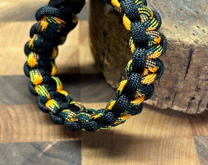 Black and Orange Handmade 550 Paracord Bracelet  | Cobra Knot Paracord Bracelet  | 7 1/2  inch Bracelet