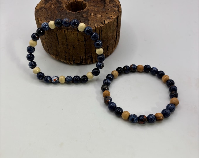 Blue Agate  Gemstones Beaded Bracelet |  8 inch Stretch bracelet |