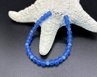 Blue Seaglass Bracelet | Blue Seaglass | Seaglass Bracelet | 6 mm beads with 4mm Seaglass accent beads
