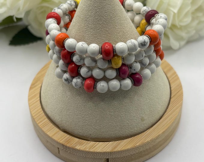 White Turquoise Howlite bracelet | Memory wire bracelet | Multistrand bracelet | Turquoise Howlite  gemstones | Colored turquoise