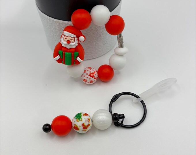 Christmas Santa Stanley Cup Bracelet:  Tumbler Straw Charm | Purse Bracelet | Holiday | Santa |