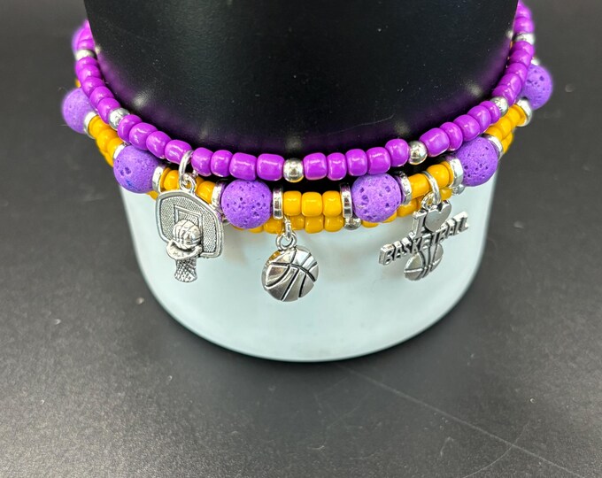 Basketball Stanley Tumbler Bracelet: Los Angeles Lakers Team Colors, Charm Accessories - Set of 3