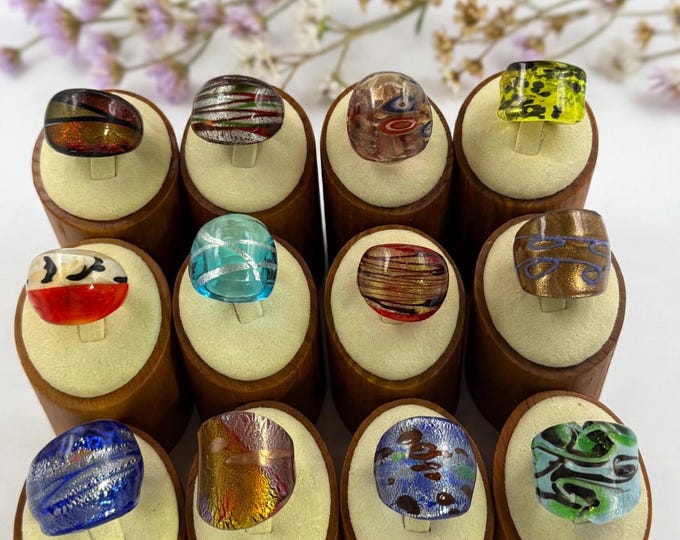 Size 6 1/2 Lampwork Glass Rings | Murano Inspired Glass Rings | Statement Rings
