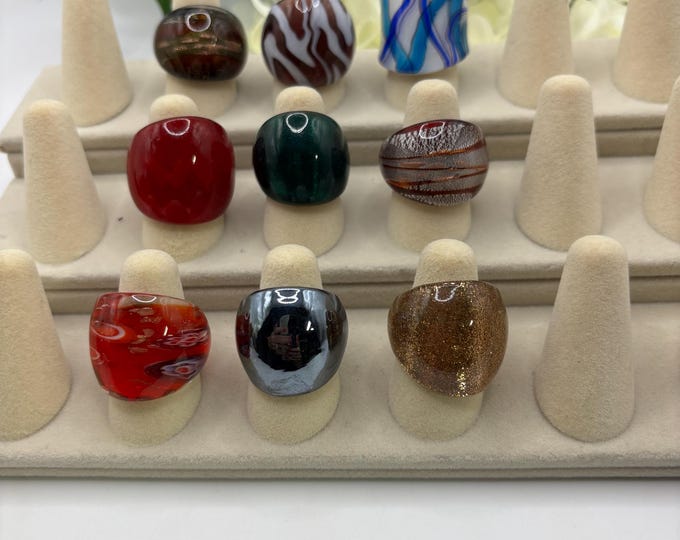 Size 6 1/4 |  Lampwork Glass Rings | Millefiori Glass Rings | Murano Inspired Glass Rings