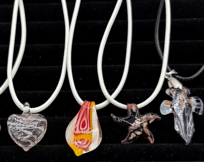 Minimalist Lampwork Pendant Necklace | Gemstone Heart Necklace | Glass Pendant | Necklace Cord | Millefiori | Cross | Small 1 inch Pendant l