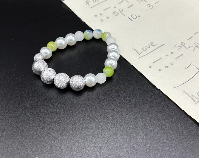 Green Jade  Gemstones | Gemstone bracelet | Stretch Bracelet | Morse Code bracelet | Love