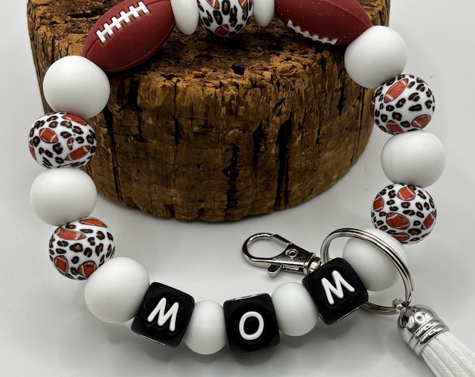 Football Mom Beaded Wristlet Keychain  | Keychain with Silicone  | Keychain | Key Fob | Wristlet | Sports Mom