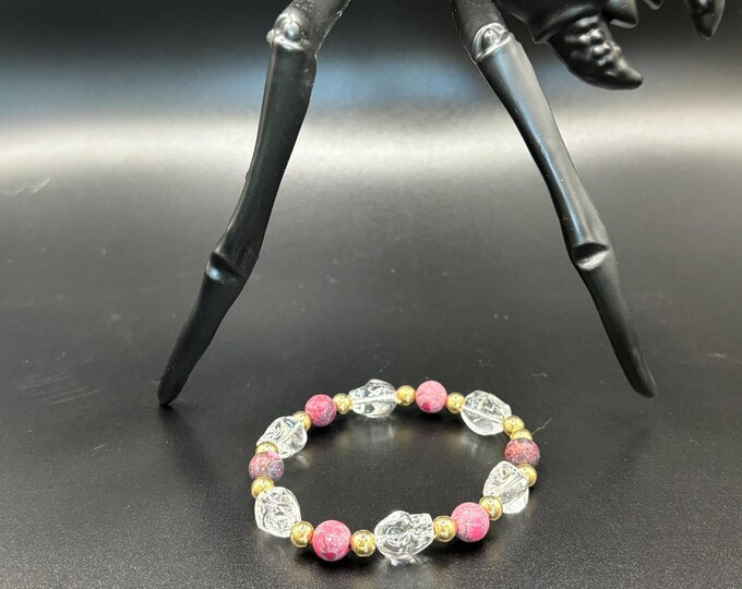 America Pine stone Gemstones | Halloween Gemstone bracelet | Stretch Bracelet | Skull bracelet | Pinkoween