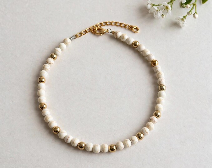 White Howlite Ankle Bracelet | Gemstone Ankle Bracelet | Anklet | Gemstone Anklet