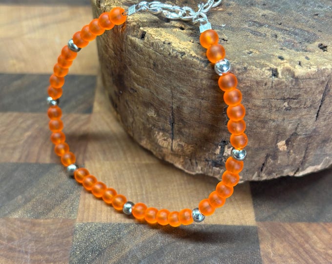 Orange Seaglass Bracelet | Orange Seaglass | Seaglass Bracelet | Minimalist 4mm beads