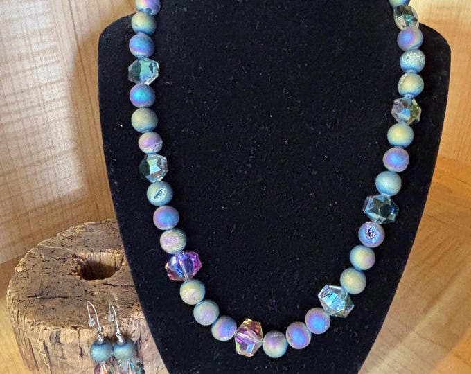 Purple Druzy Statement Necklace Set | Purple Druzy  Gemstones | 18.5” Necklace and Earrings Set
