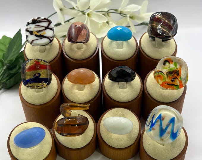Size 8 Lampwork Glass Rings | Millefiori Glass Rings | Murano Inspired Glass Rings | Statement Rings