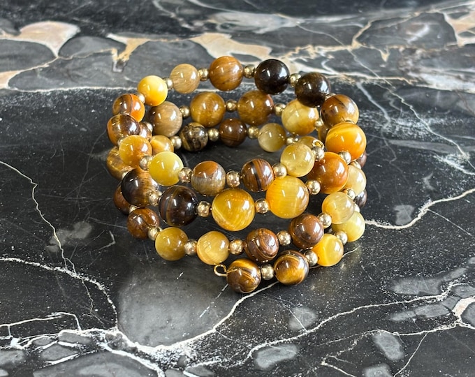 Brown Tiger Eye Bracelet | Memory Wire Bracelet | Multi-Strand Bracelet | Tiger Eye Gemstone