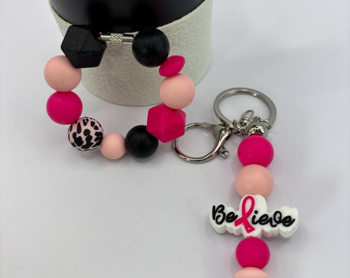 Breast Cancer Pink Ribbon Awareness Tumbler  Bracelet:  Cup Handle Bracelet | Straw Charm | Purse Bracelet | Set of 2