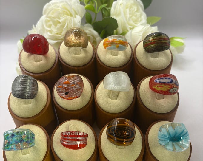 Size 7 Lampwork Glass Rings | Millefiori Glass Rings | Murano Inspired Glass Rings | Statement Rings | Set # 9