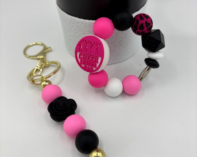 Cheerleader Pink White Black Stanley Cup Bracelet:  Cup Handle Bracelet | Straw Charm | Purse Bracelet | Animal Print