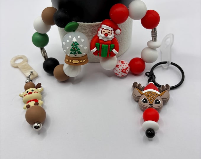 Christmas Snow Globe Stanley Cup Bracelet:  Cup Handle Bracelet | Straw Charm | Reindeer | Snow Globe  | Holiday