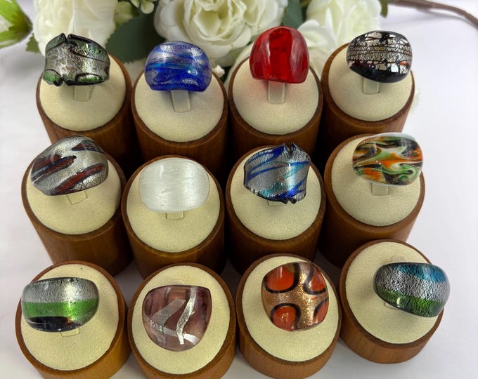 Size 7 Lampwork Glass Rings | Millefiori Glass Rings | Murano Inspired Glass Rings| Statement Rings | Set# 1