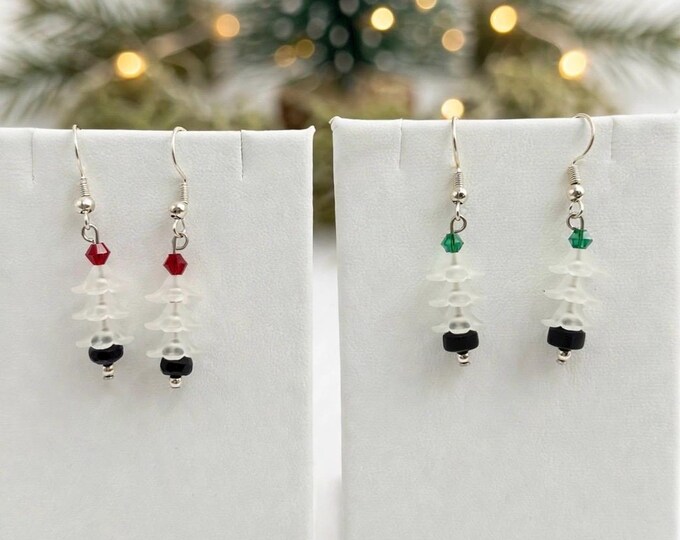 White Christmas Tree Earrings | Holiday Earrings | Christmas Earrings |