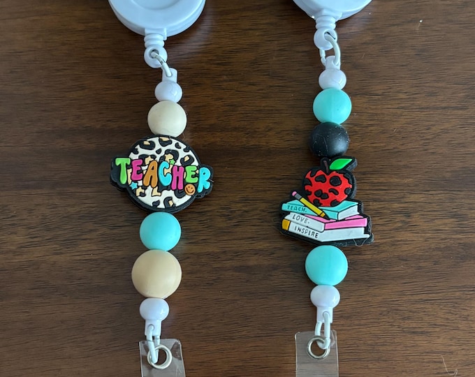 Teacher Badge Reels  | Retractable Badge Holder | Silicone Beads   | Teacher Gift
