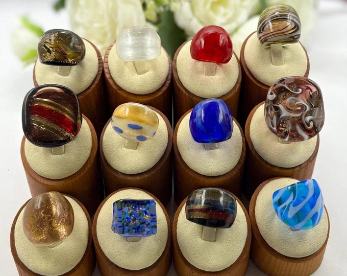 Size 6 1/2 Lampwork Glass Rings | Murano Inspired Glass Rings | Statement Rings