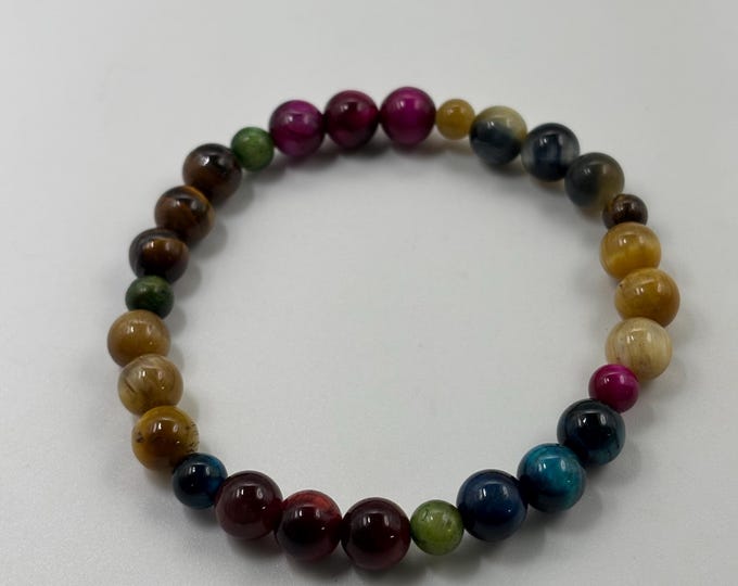 Multi color Tiger Eye  Gemstones Beaded Bracelet |  8 inch Stretch bracelet |