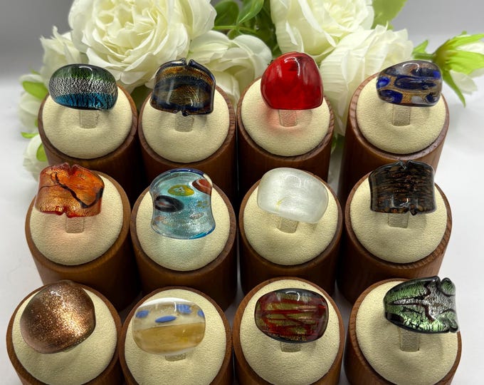 Size 7 Lampwork Glass Rings | Millefiori Glass Rings | Murano Inspired Glass Rings | Statement Rings Set# 15