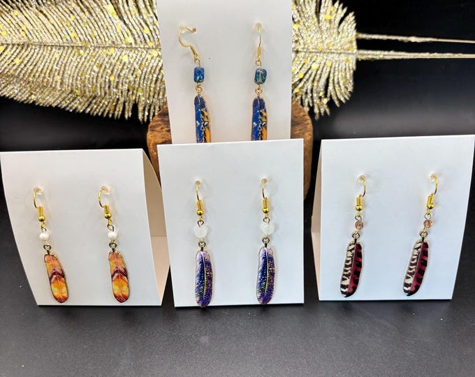 Feather Earrings Several Options | Bohemian Earrings | Enamel Feather Earrings | Boho style