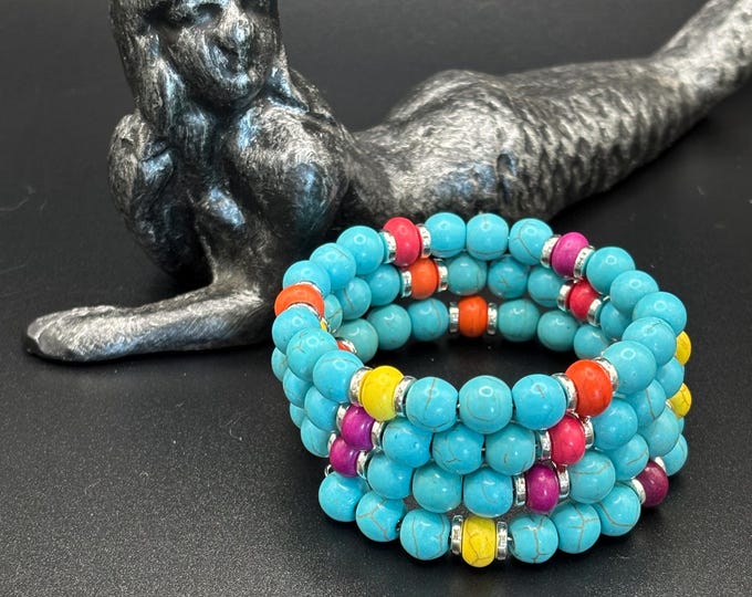 Turquoise Howlite bracelet | Memory wire bracelet | Multistrand bracelet | Turquoise Howlite  gemstones | Colored turquoise