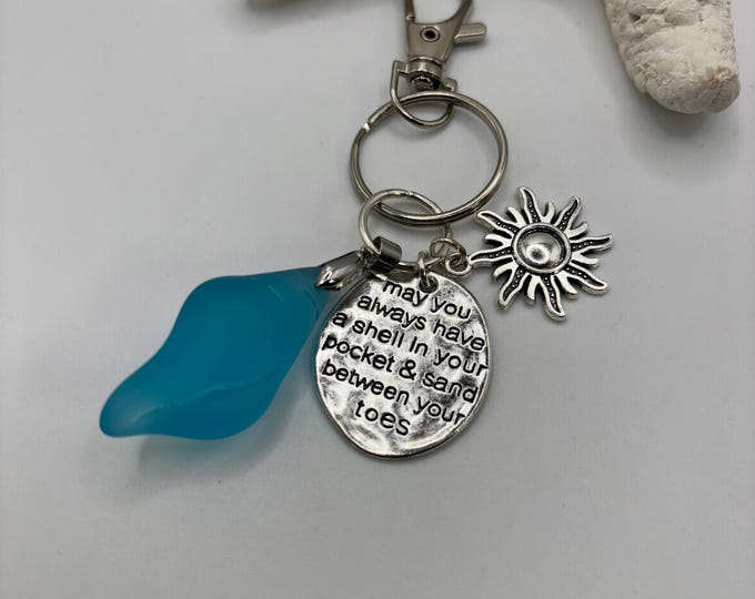 Seaglass Keychains  | Keychain with Seaglass and Charm | Coastal Keychains  | Sea Shore Keychain | Toes in the Sand Quote