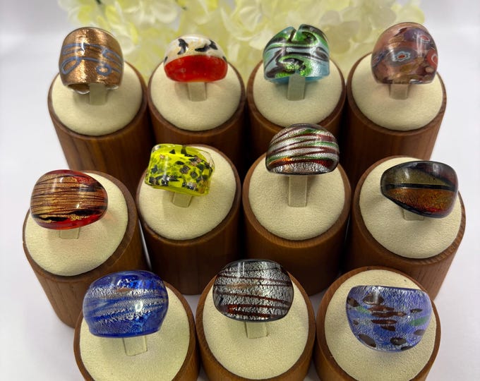 Size 6 1/2 Lampwork Glass Rings | Murano Inspired Glass Rings | Statement Rings
