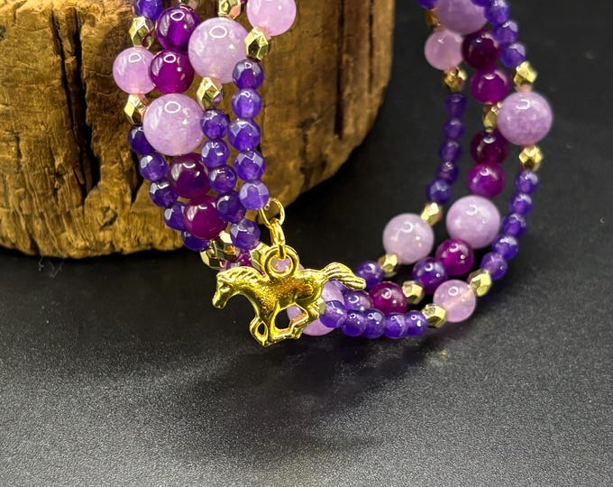 Amethyst and Lilac Stone Year of the Fire Horse Bracelet | Memory wire bracelet | Multistrand bracelet | Amethyst gemstones | Lunar New Year