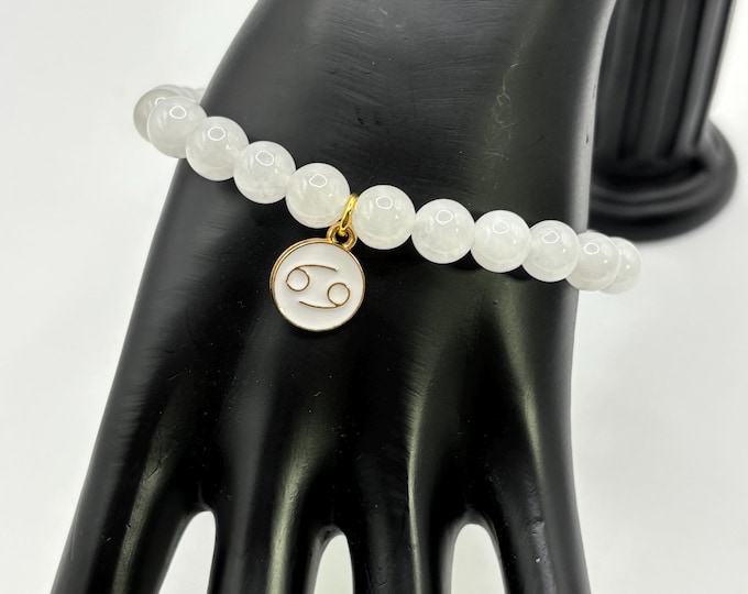 Zodiac Cancer Gemstone Bracelet |  Cancer Moonstone   Bracelet  | Stretch Bracelet