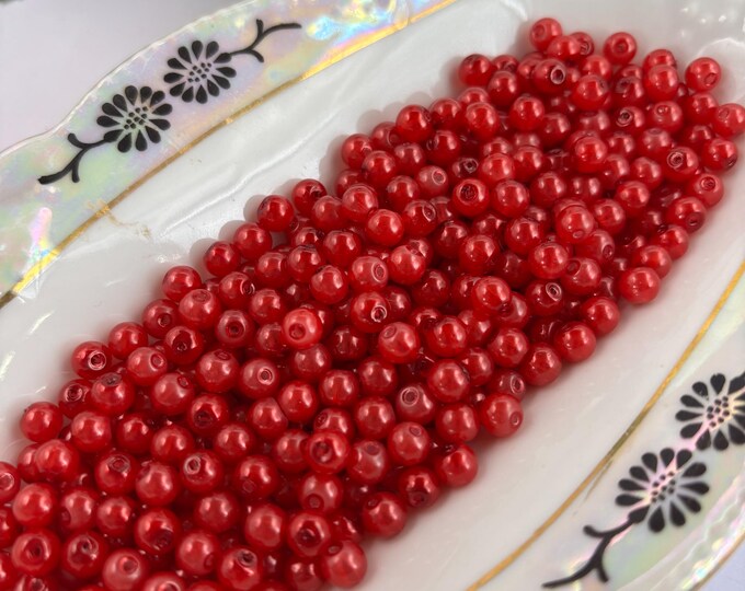 Red Glass Pearl Lots | Red Dyed Pearls | 100 Gram Packs | Approx 300+ Beads | 6mm