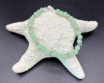 Mint Green Seaglass Bracelet | Green Seaglass | Seaglass Bracelet | 6mm Beads