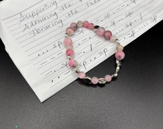Pink Jade Gemstones | Gemstone bracelet | Stretch Bracelet | Morse Code bracelet | Admire