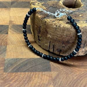 Black Seaglass Bracelet | Black Seaglass | Seaglass Bracelet | Minimalist 4mm beads