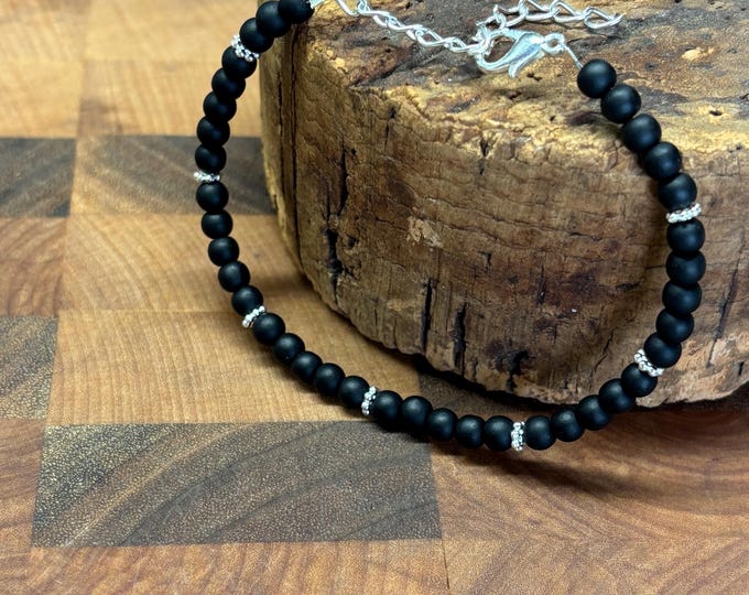 Black Seaglass Bracelet | Black Seaglass | Seaglass Bracelet | Minimalist 4mm beads